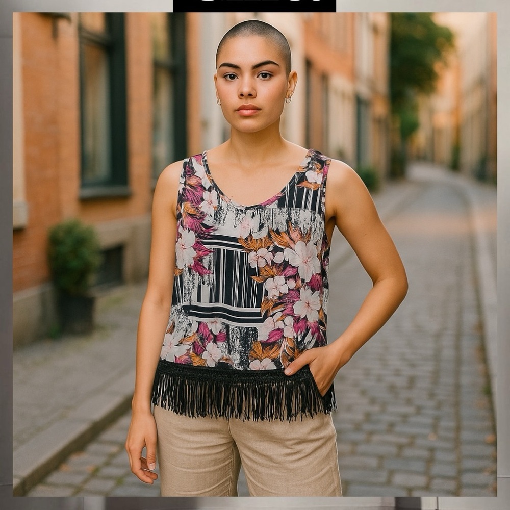 Zac & Rachel Floral Tank Top - Pink and Orange